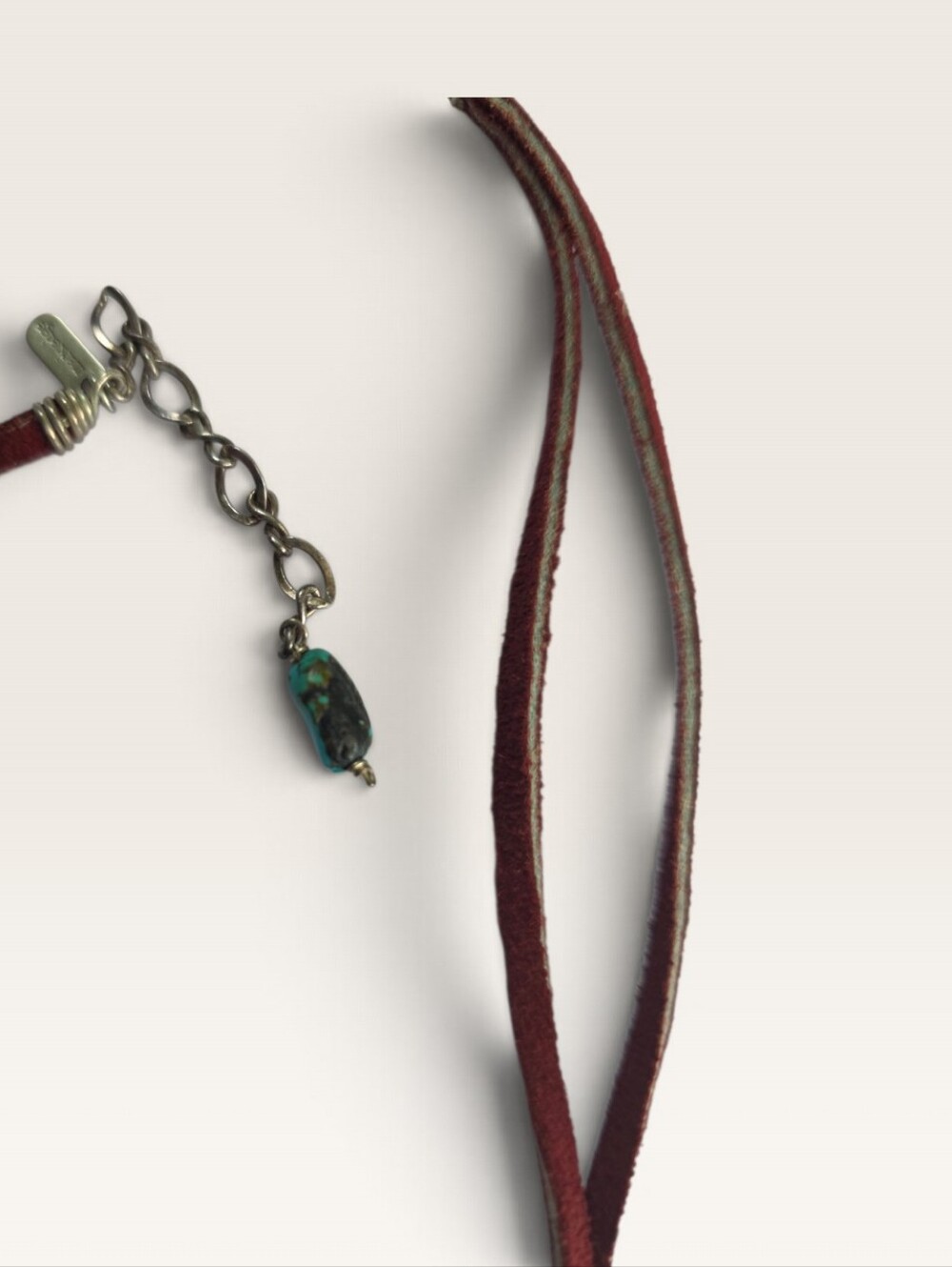 Mark Edge Eco-Vintage Genuine Turquoise Leather Choker Necklace. 925. Pristine. - Picture 5 of 7